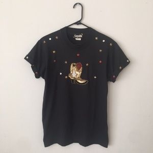Vintage 80s Cowgirl Boot Sequin T-Shirt